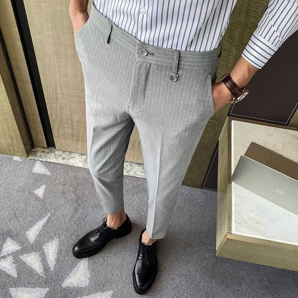 

striped mens wedding dress pants business formal office social suit pants casual slim streetwear trousers costume homme 210527, White;black