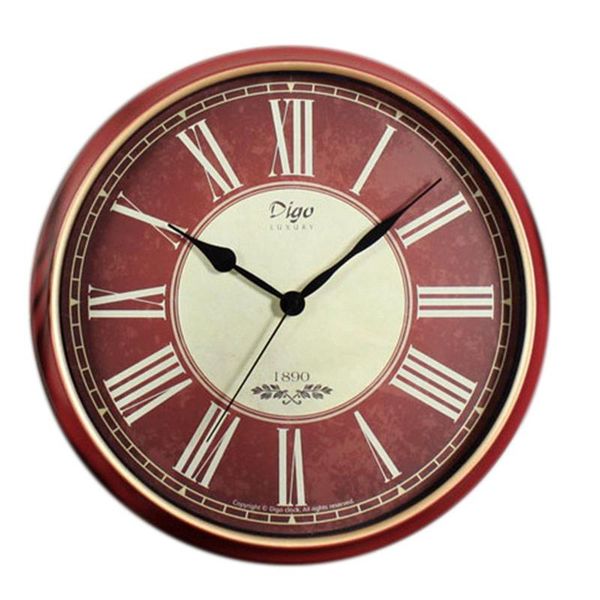 

digo wall clock metal silent non-ticking battery quartz retro digital clock decor table dial for bathroom 15 inch red