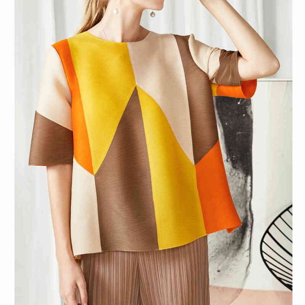 

women's hoodies & sweatshirts summer miyak fold fashion wild round neck color matching loose large size temperament was thin t, Black