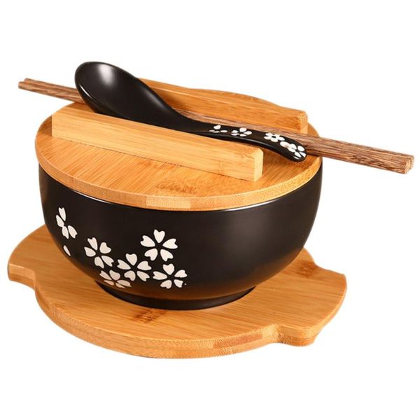 

1 set ceramic noodle rice bowl with cover japanese style soup bowl dinnerware