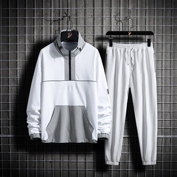 

men's tracksuits casual tracksuit set autumn spring wear men two pieces sportswear hoodie+sweatpants jogger running suit oversize, Gray