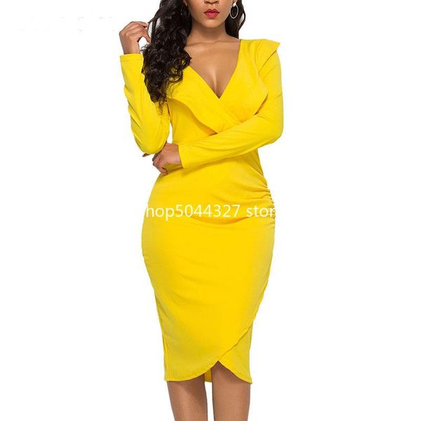 

casual dresses v neck ruffles long sleeve autumn summer dress women 2021 plus size slim bodycon vintage elegant party, Black;gray