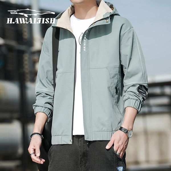

men's jackets hawaifish brand jacket men 2021 autumn thin style tooling hooded casaco masculino handsome fashion veste homme, Black;brown