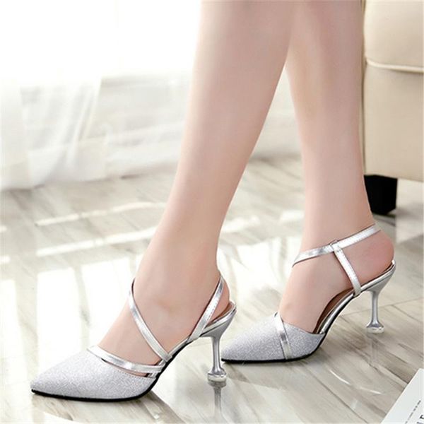 

dress shoes 2021 summer heel high heels sandals lady pumps classics slip on women party gold silver wedding slingbacks, Black
