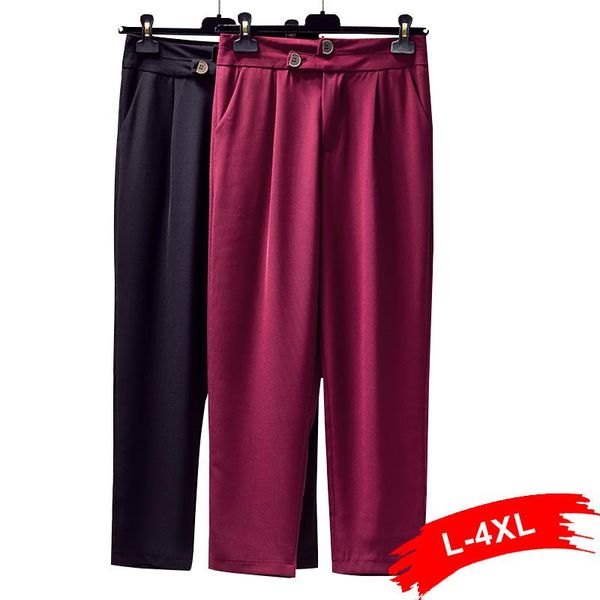 

plus size pants design button elegant burgundy ankle length 4xl 3xl spring office lady wear trousers capris pantalones, Black