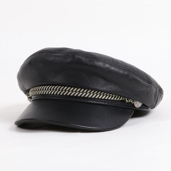 

berets women genuine leather hat girls cadet captain cap, Blue;gray