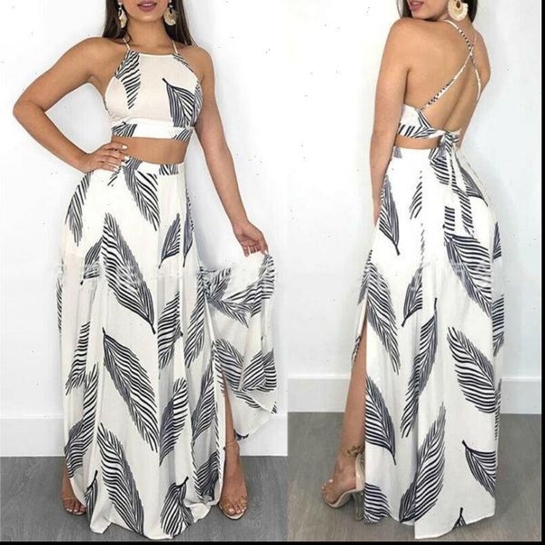 

women boho 2pcs floral crop skirt beach wear outfit holiday clothes lady printed sleeveless sunsuits, Gray