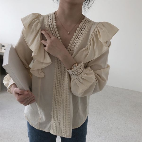 

women's knits & tees stylish gentle office lady female new v-neck ruffles women chic basic blouses elegance all match streetwe, White