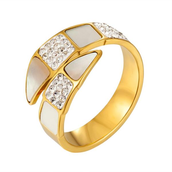 

cluster rings snake clay rhinestone ring stainless steel white shell finger for women accessories fashion jewelry gifts, Golden;silver