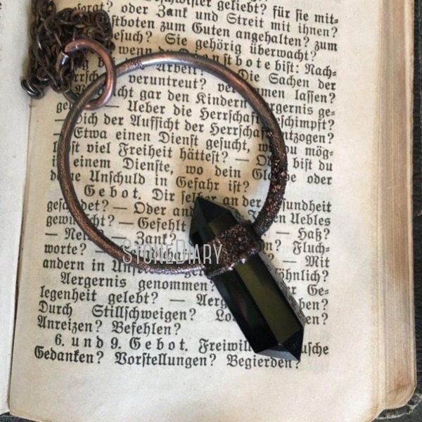 

pendant necklaces nm35259 black crystal obsidian necklace large wand jewelry stone statement gothic witchy gift, Silver