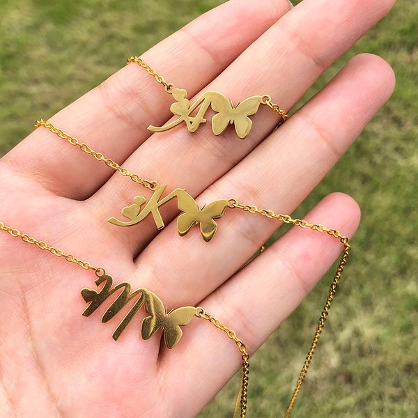 

designer necklace luxury jewelry initials butterfly for women boho stainless steel choker a-z alphabet pendant gold chain 2021 collare, Silver
