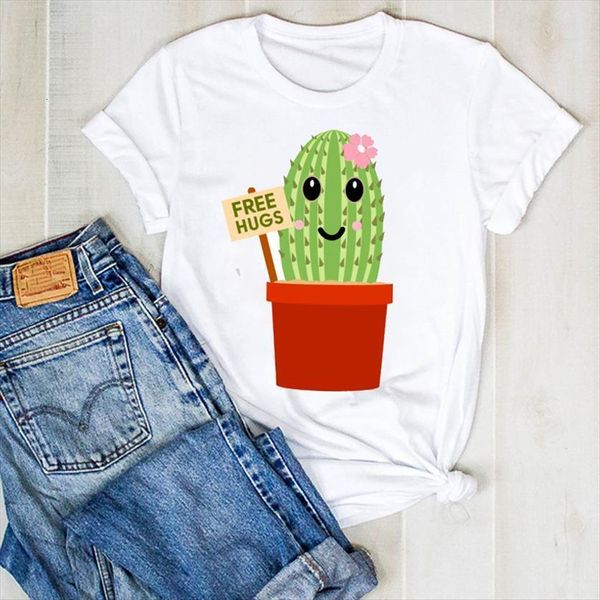 

plant fashion 90s hug womens t shirts summer cactus tee clothes graphic, White