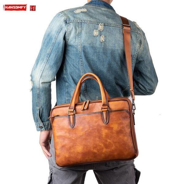

briefcases business leather men briefcase handbags large capacity 14 inch lapbag portable shoulder messenger travel bags 2021