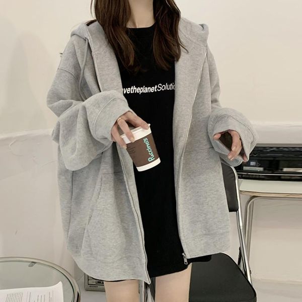 

women's hoodies & sweatshirts plush hooded cardigan sweater jacket clothing spring and autumn season winter 2021 loose lazy style casua, Black