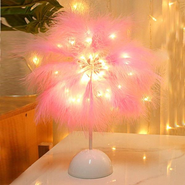 

night lights nordic feather light fairy table lamp home bedroom bedside party wedding diy room decoration