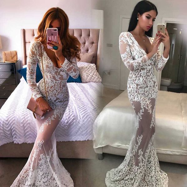 

luxury party evening dress 2021 women's v-neck lace perspective, White;pink