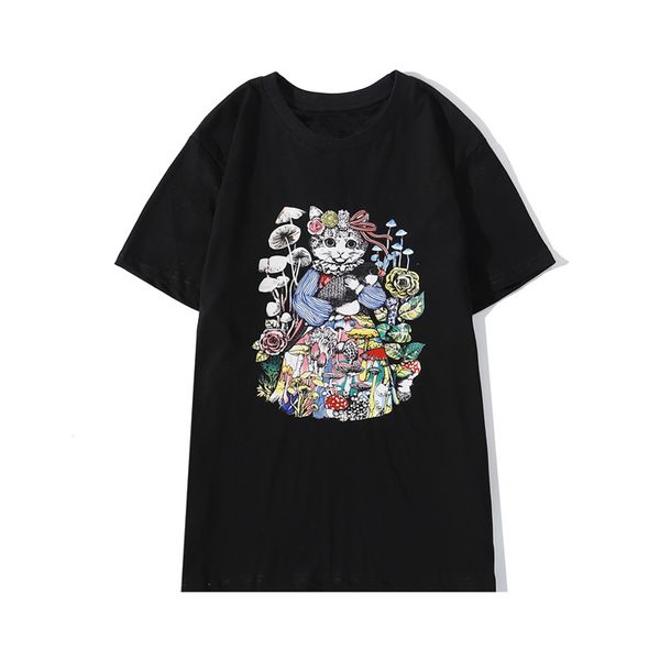 Homens de luxo Designer T Shirt Moda Gato Impressão de Manga Curta Alta Qualidade Preto Branco Tee Tamanho S-XXL