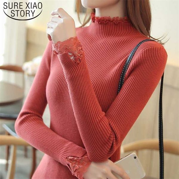 

slim short paragraph bottoming sweater spring half-high collar sweater women solid color lace thickening inside sweater 7569 50 211215, White;black
