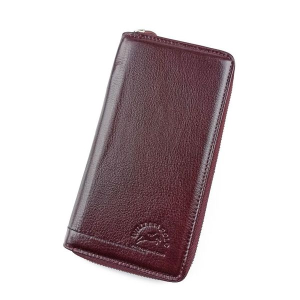 

multi-function zipper long leather holder genuine leather phone holder, Red;black