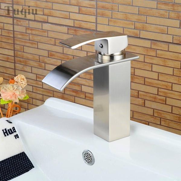 

bathroom sink faucets faucet brass nickel finished waterfall basin luxury water tap