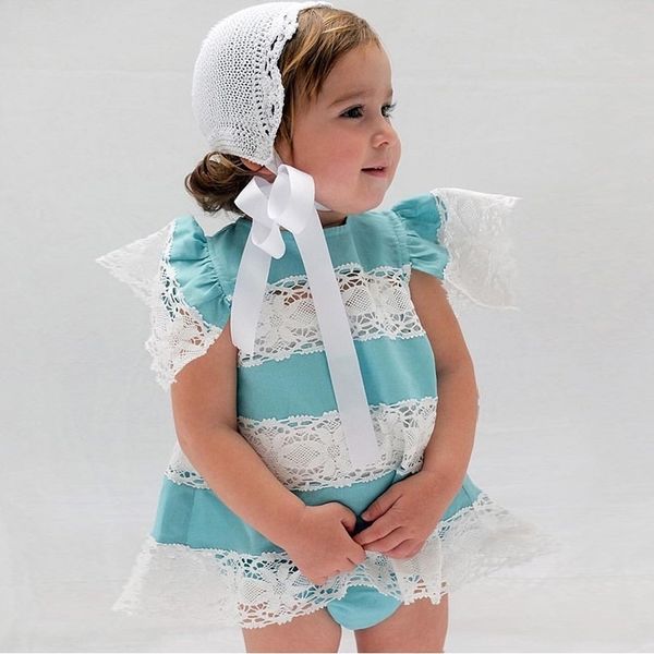

2021 baby clothes spring summer girls clothing sets ins lace patchwork flying sleeve t-shirt + shorts pp pants two piece outfits h23n1vu, Blue