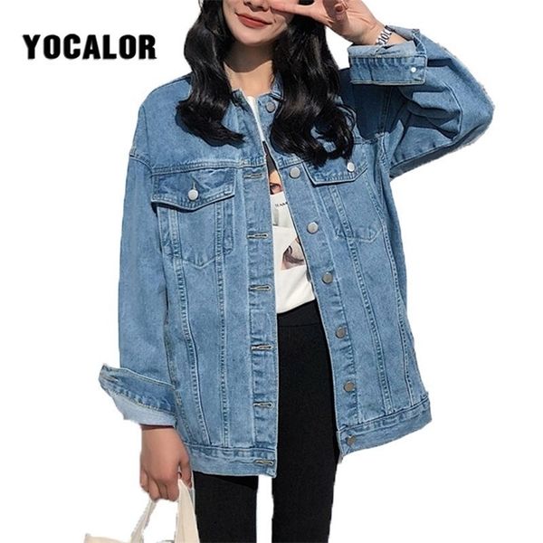 

yocalor solid jean jeans jacket for women loose casual blue women coats female outwear denim feminine chaqueta mujer coat autumn 210804, Black;brown