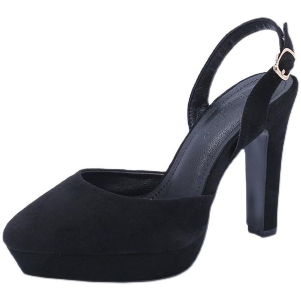 

dress shoes summer fashion baotou thick heel sandals simple and versatile high heels, Black
