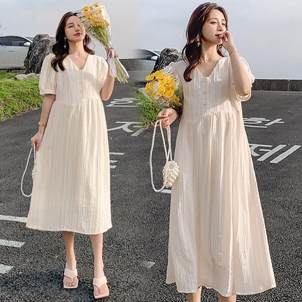 

maternity dresses women's dress long pregnant summer v-neck short-sleeved lactation for po shoot, White