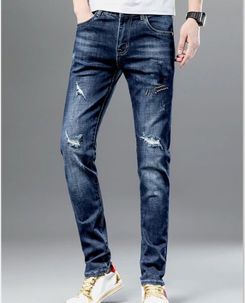 

latest listin luxurys designer mens jeans summer thin denim letter cotton pants fashion slim-leg ripped trousers kg-276, Blue