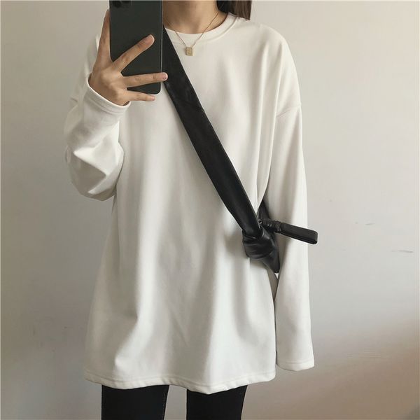 

2021 new spring the neck pure female long white shirts t shirt basic women's clothes fashion wbhq