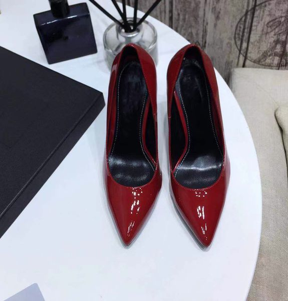 

version heeled shoes sandals autumn stiletto side empty banquet solid color luxury designer platform heels red professional patent leather f, Black
