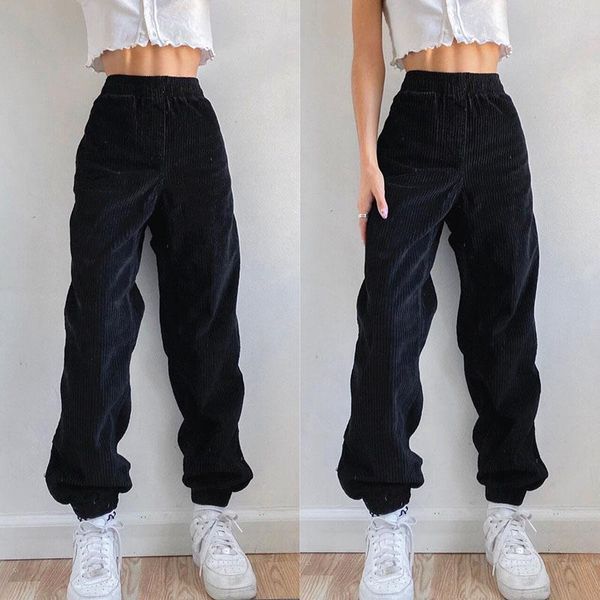 

women's pants & capris 2021 y2k vintage corduroy low waist female gothic black trousers streetwear 90s outfits harem, Black;white