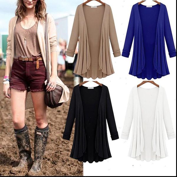 

fannic women fashion cotton thin blouse long sleeve summer cardigan sweater coat big size flounce plus size, Black;brown