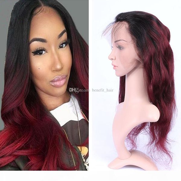 

dark roots wine red 1b 99j silky body wave 360 lace band frontal burgundy ombre color pre plucked 360 frontal 22.5x4x2, Black;brown