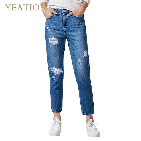 

women's jeans yeation woman hole casual ankle-length pants female, Blue