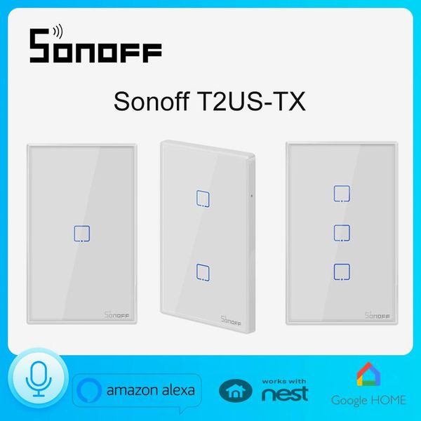 

smart home control sonoff t2 us tx series wifi touch wall light switch with border 433 rf/voice/app works alexa