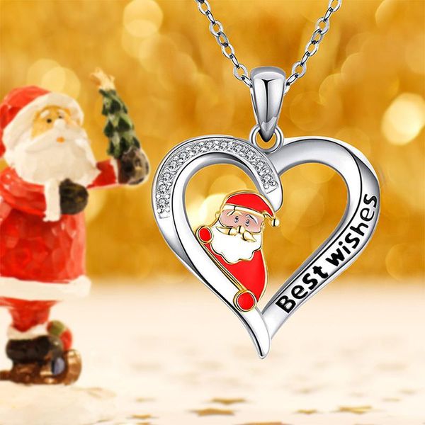 

pendant necklaces 2021 happy year fashion santa love heart necklace for women christmas gift party jewelry items, Silver