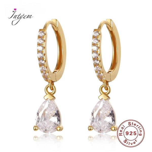 

hoop & huggie 925 sterling silver earrings waterdrop lab diamond gold for women cute butterfly horse animal circle gift, Golden;silver