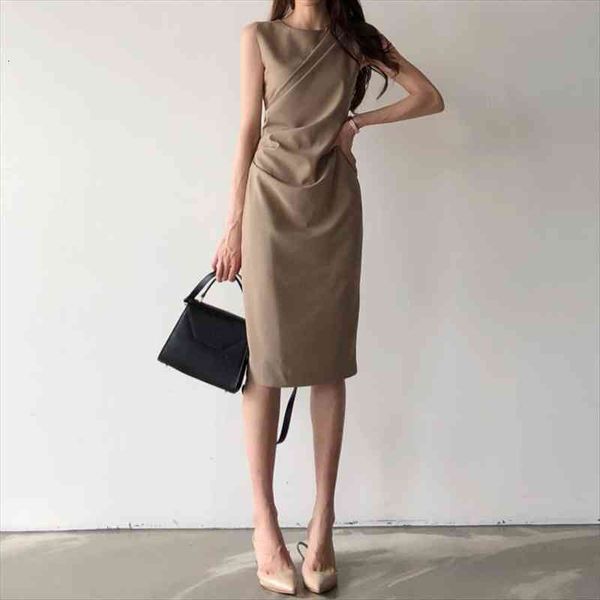 

elegant women office dress summer sleeveless bodycon dresses retro women midi solid black long robe vestidos mujer, Black;gray