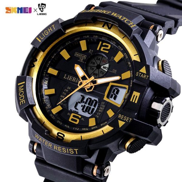 

wristwatches fashion men sports watches military 2 time dual display back light date electronic quartz wristwatch relogio masculino l4006, Slivery;brown