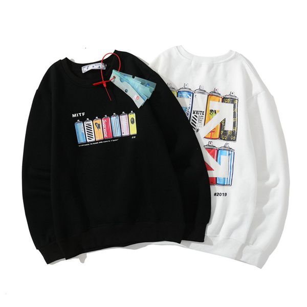 

2021 autumn winter new off graffiti paint white coat tide brand style pullover plush loose round neck sweater for men, Black