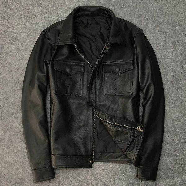 

autumn men's cow leather jackets coat men a422 & faux, Black