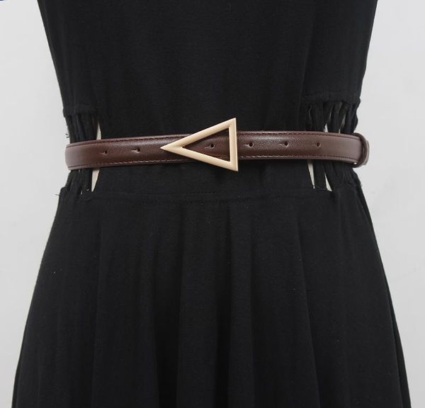 

belts triangle buckle waist belt female joker decorated black small coat dress accessories ins wind, Black;brown