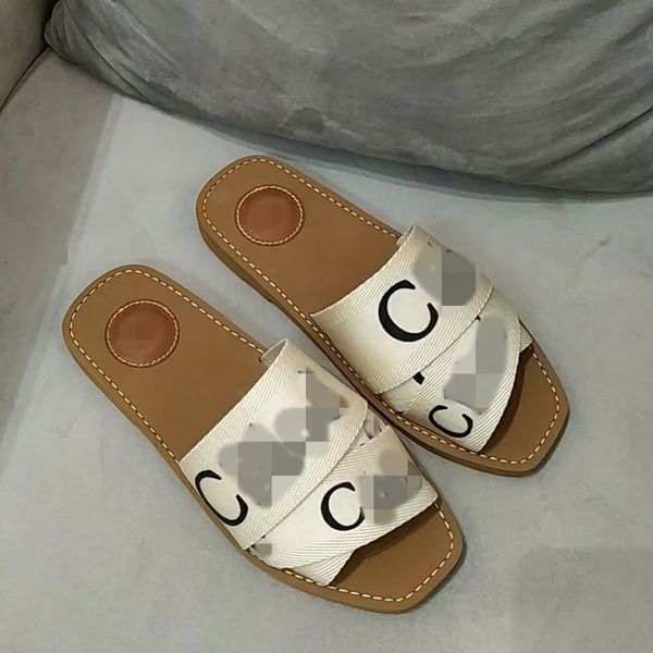 

branded women woody mules fflat slipper deisgner lady lettering fabric outdoor leather sole slide sandal 023, Black