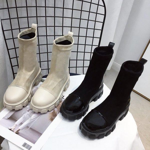 

boots nausk 2021 black sock women punk gothic shoes ankle platform white botas mujer