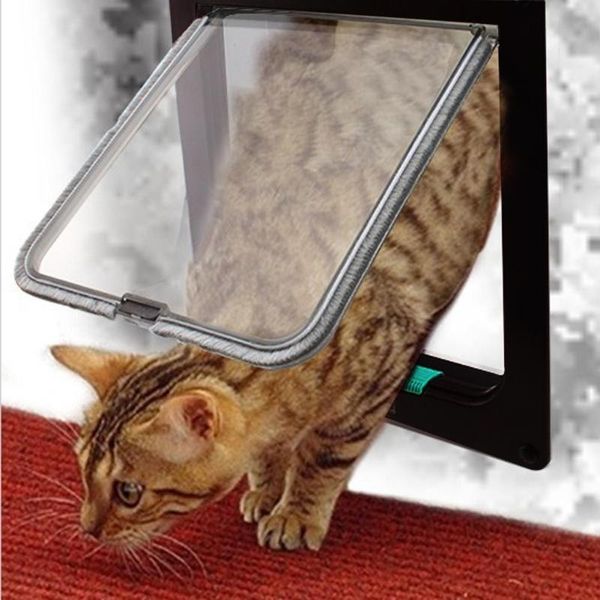 

cat carriers,crates & houses 3 size 4 way lockable dog kitten door security flap abs plastic s/m/l animal small pet gate supplies