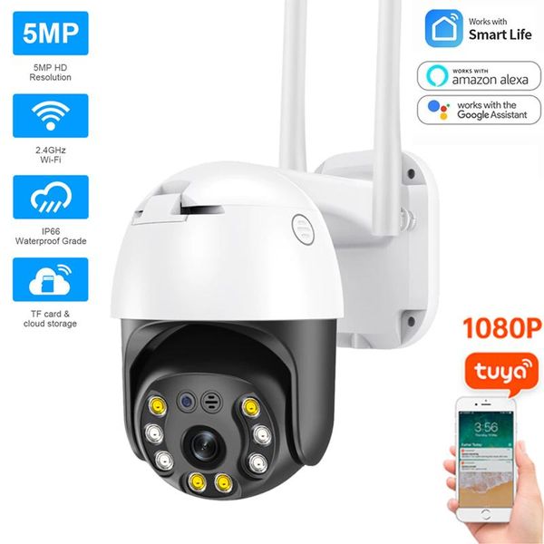 

cameras tuya 5mp hd ip dome camera outdoor ptz home security cctv wifi 2-way audio auto tracking p2p surveillance h.265 network