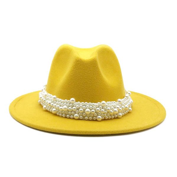 

wide brim hats pearl hat big felt fashionable elegant lady jazz color, Blue;gray