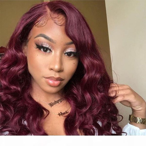 

body wave burgundy 99j colored lace front human hair wigs 180% for women pre plucked brazilian remy hair, Black;brown