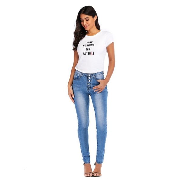 

hip hop breasted with double jeans elastic pants women's holes trend k, Blue